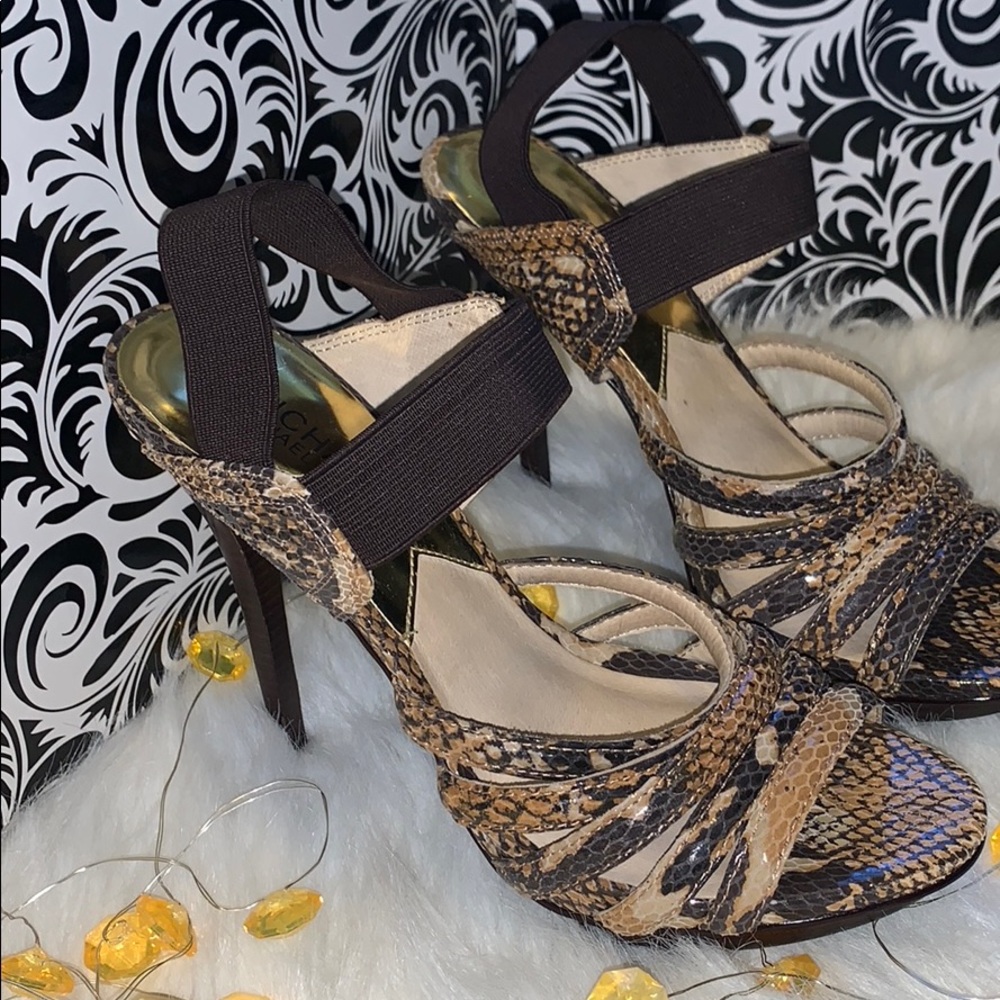 MK snakeskin strappy heels